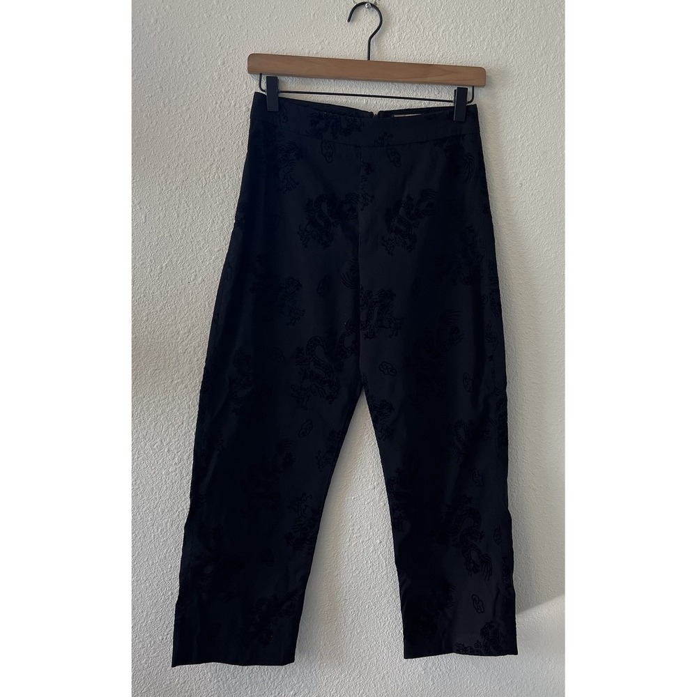 Vintage 90s Capri Pants Black Dragon Motif Jaquard Equestrian Designs Petite